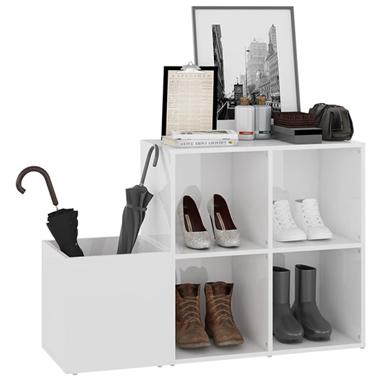 Bedros High Gloss Shoe Storage Bench With 4 Shelves In White