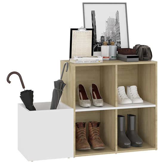Bedros Wooden Hallway Shoe Storage Cabinet In White Sonoma Oak