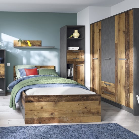 Beeston Wooden Bookcase With 1 Door 2 Drawers In Walnut