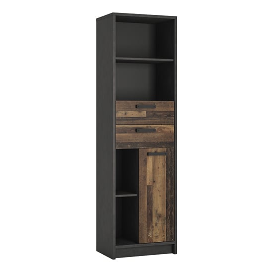 Read more about Beeston wooden bookcase with 1 door 2 drawers in walnut