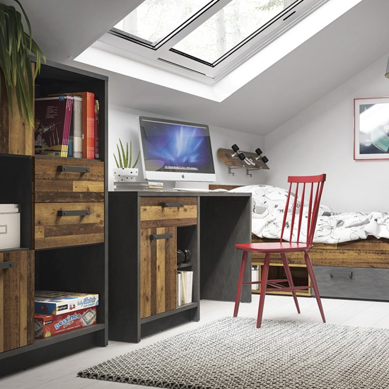 Beeston Wooden Laptop Desk With 1 Door 1 Drawer In Walnut