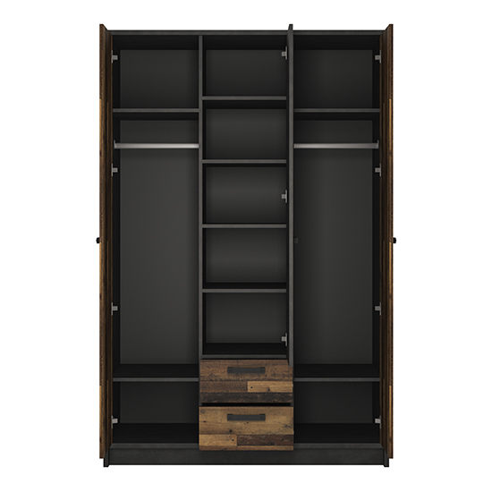 Beeston Wooden Wardrobe With 3 Doors 2 Drawers In Walnut