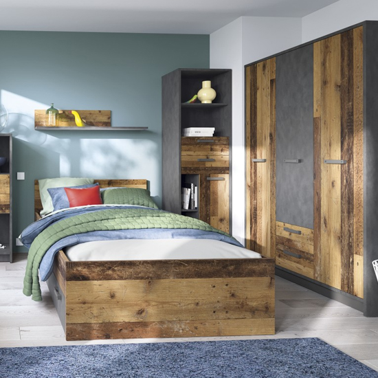 Beeston Wooden Wardrobe With 3 Doors 2 Drawers In Walnut