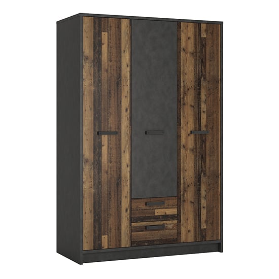Photo of Beeston wooden wardrobe with 3 doors 2 drawers in walnut