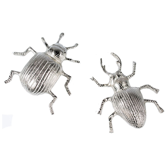 Beetles Aluminium Set Of 2 Design Sculpture In Antique Silver