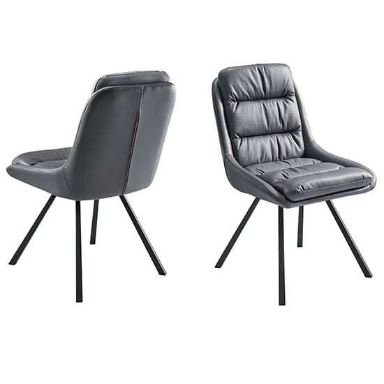 Begelly Dark Grey Faux Leather Dining Chairs In Pair