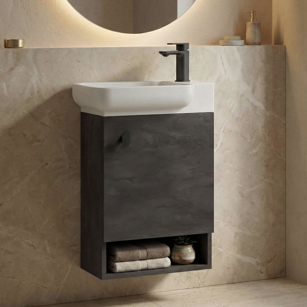 Begonya Wooden Wall Mounted Vanity Unit in Anthracite and Ivory