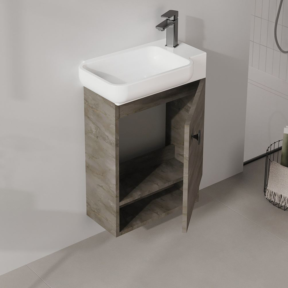 Begonya Wooden Wall Mounted Vanity Unit in Anthracite and Ivory