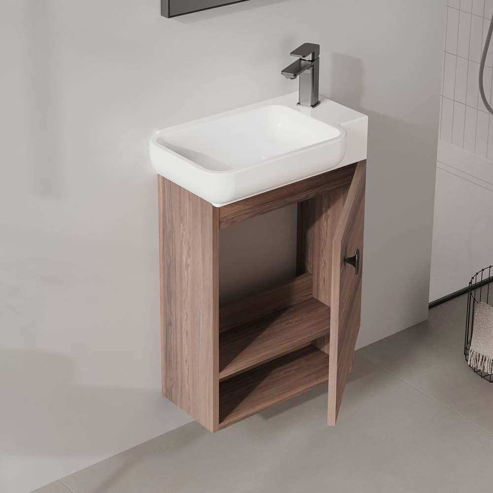 Begonya Wooden Wall Mounted Vanity Unit in Dark Walnut