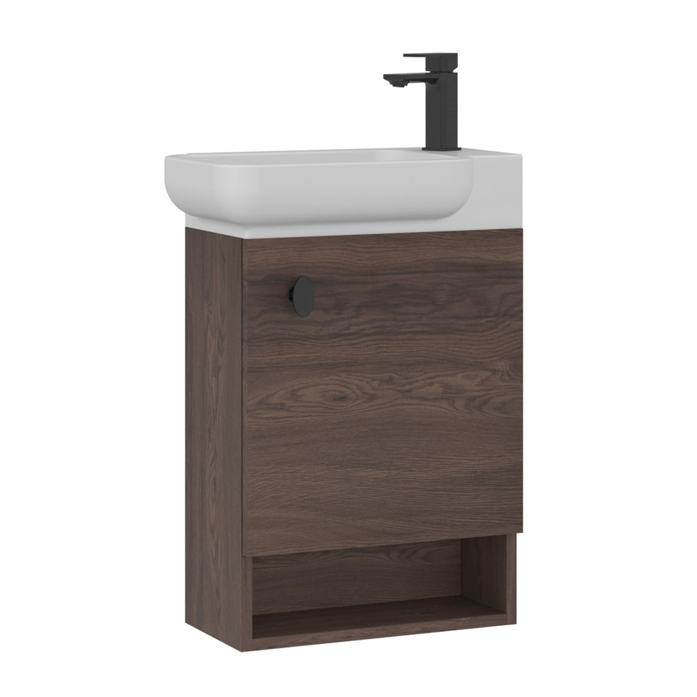 Begonya Wooden Wall Mounted Vanity Unit in Dark Walnut
