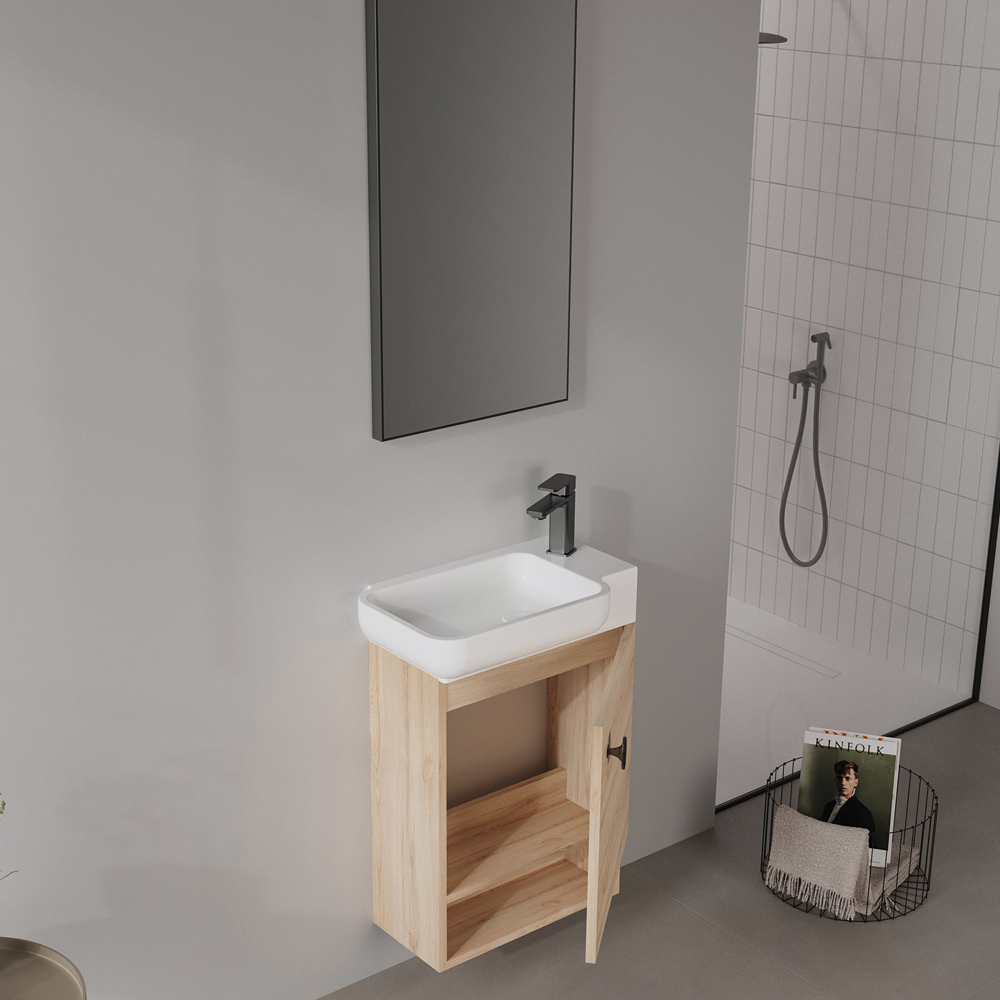 Begonya Wooden Wall Mounted Vanity Unit with Mirror in Oak