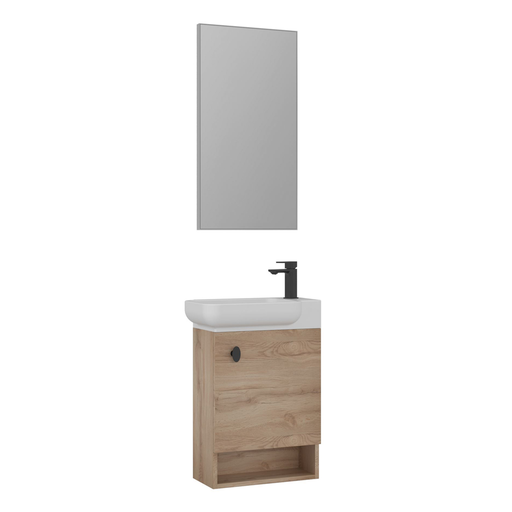 Begonya Wooden Wall Mounted Vanity Unit with Mirror in Oak