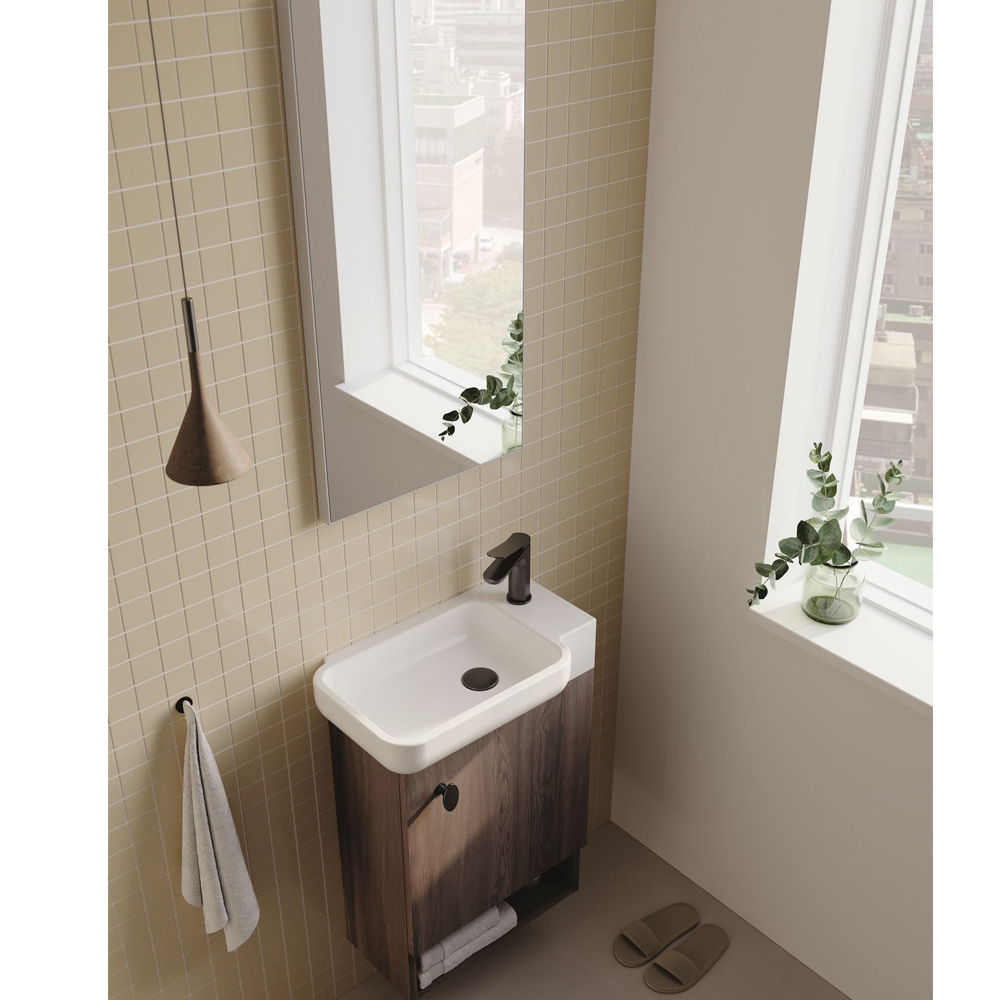 Begonya Wooden Wall Mounted Vanity Unit with Mirror in Walnut