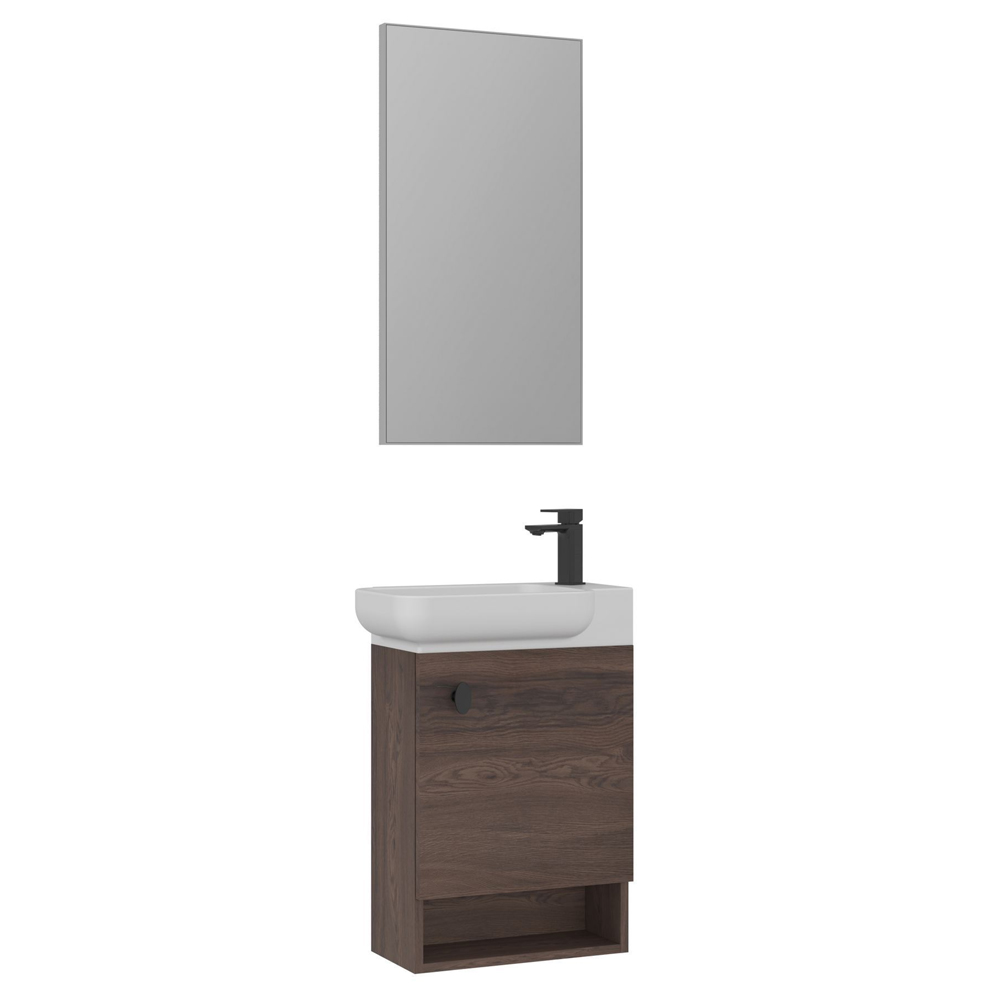 Begonya Wooden Wall Mounted Vanity Unit with Mirror in Walnut