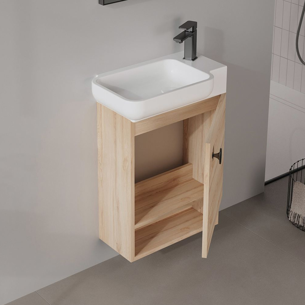 Begonya Wooden Wall Mounted Vanity Unit in Oak