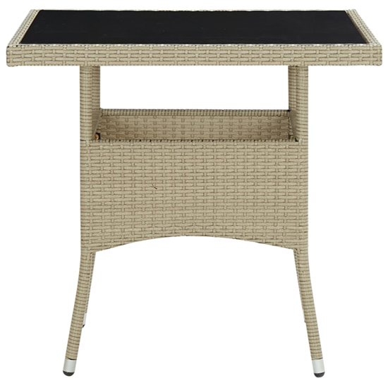 Beile Outdoor Glass Top Dining Table In Beige Poly Rattan