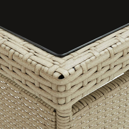 Beile Outdoor Glass Top Dining Table In Beige Poly Rattan