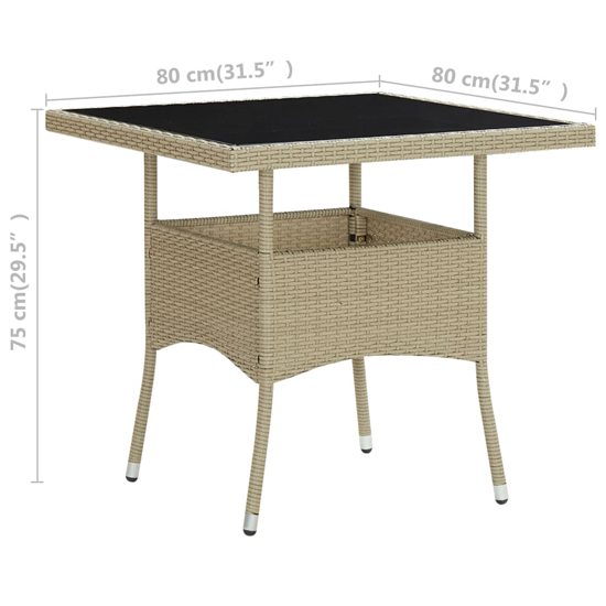 Beile Outdoor Glass Top Dining Table In Beige Poly Rattan