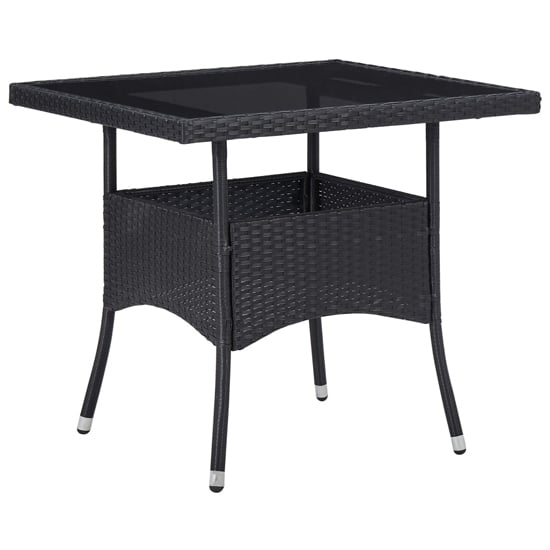 Beile Outdoor Glass Top Dining Table In Black Poly Rattan