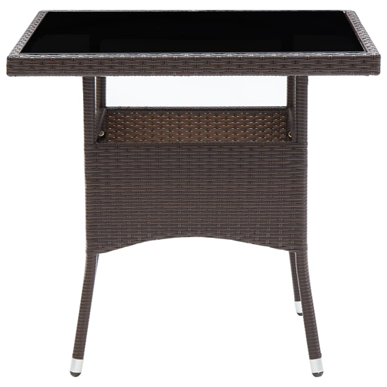 Beile Outdoor Glass Top Dining Table In Brown Poly Rattan