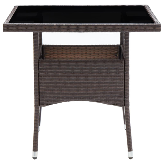 Beile Outdoor Glass Top Dining Table In Brown Poly Rattan