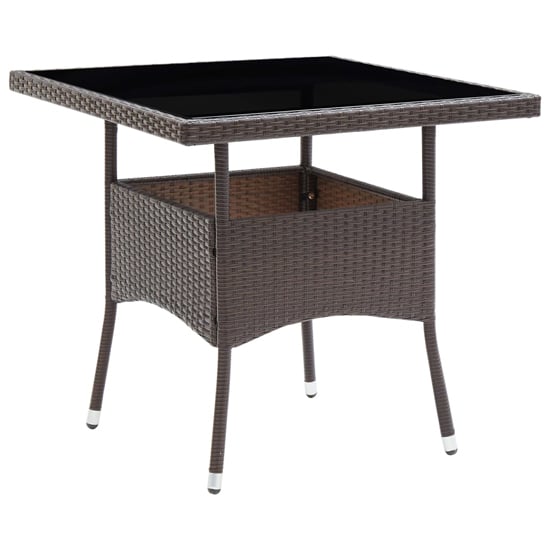 Product photograph of Beile Outdoor Glass Top Dining Table In Brown Poly Rattan from Furniture in Fashion