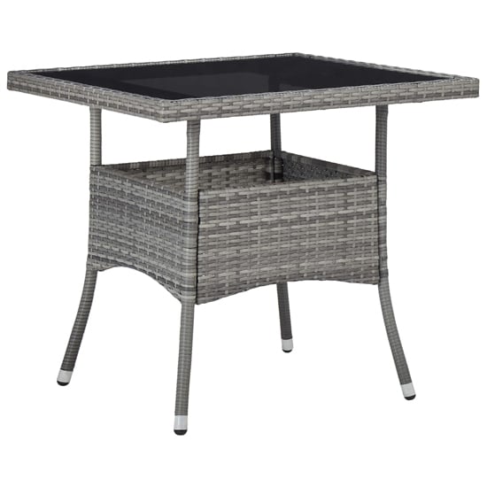 Product photograph of Beile Outdoor Glass Top Dining Table In Grey Poly Rattan from Furniture in Fashion