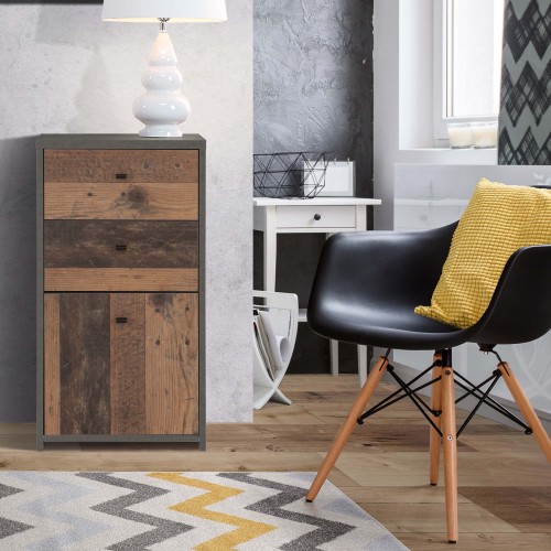 Beile Storage Cabinet 1 Door 2 Drawers In Dark Grey Concrete