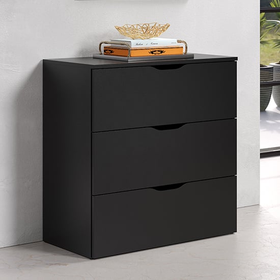 Product photograph of Beile Wooden Chest Of 3 Drawers In Black from Furniture in Fashion