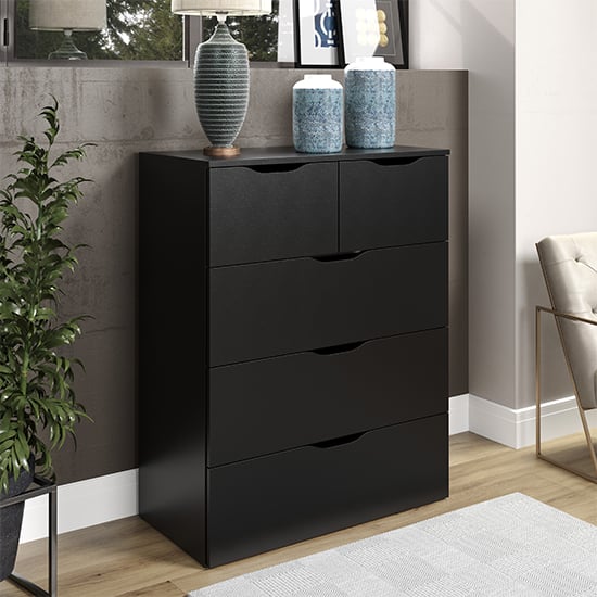 Product photograph of Beile Wooden Chest Of 5 Drawers In Black from Furniture in Fashion