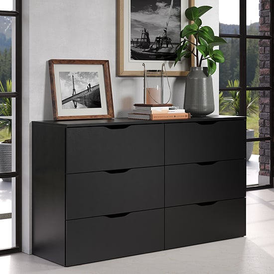 Product photograph of Beile Wooden Chest Of 6 Drawers In Black from Furniture in Fashion