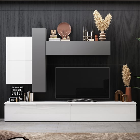 Product photograph of Beile High Gloss Entertainment Unit In Slate And White from Furniture in Fashion