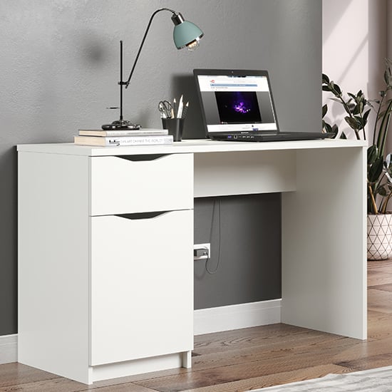 Product photograph of Beile Wooden Laptop Desk With 1 Door 1 Drawer In White from Furniture in Fashion