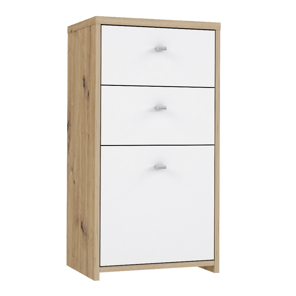 Beili Wooden Storage Cabinet With 1 Door 2 Drawers In White Oak