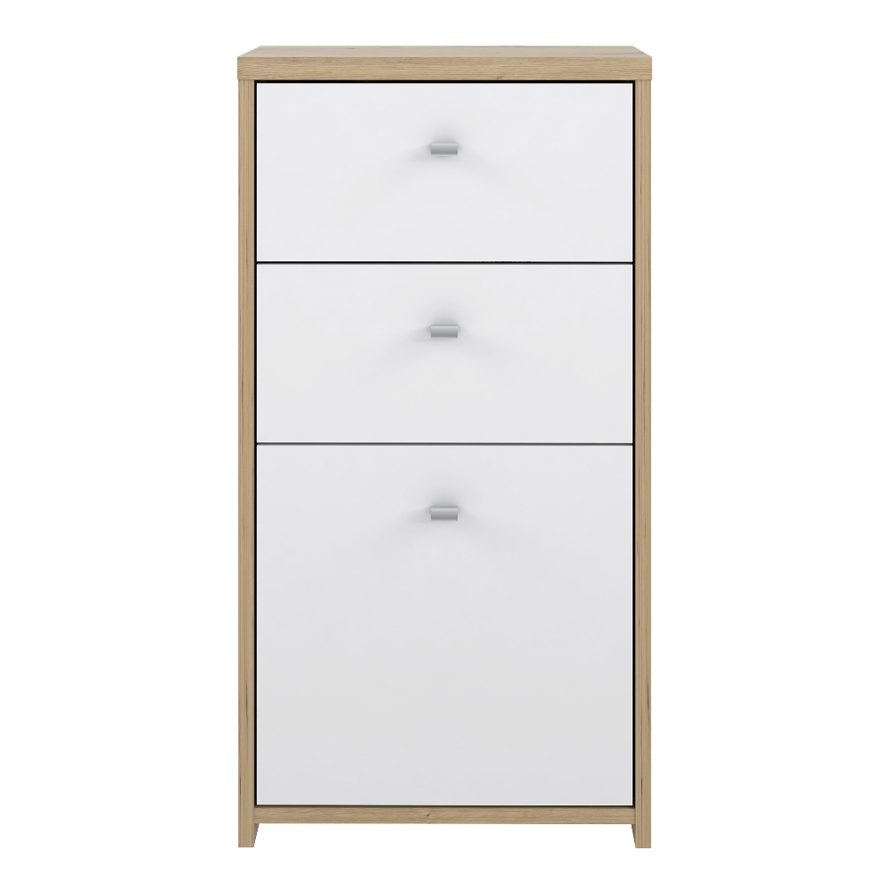 Beili Wooden Storage Cabinet With 1 Door 2 Drawers In White Oak