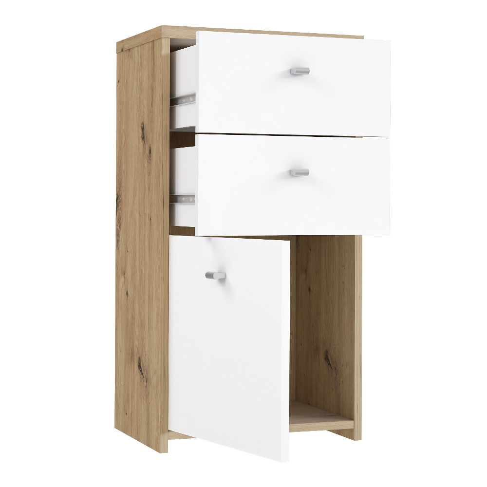 Beili Wooden Storage Cabinet With 1 Door 2 Drawers In White Oak