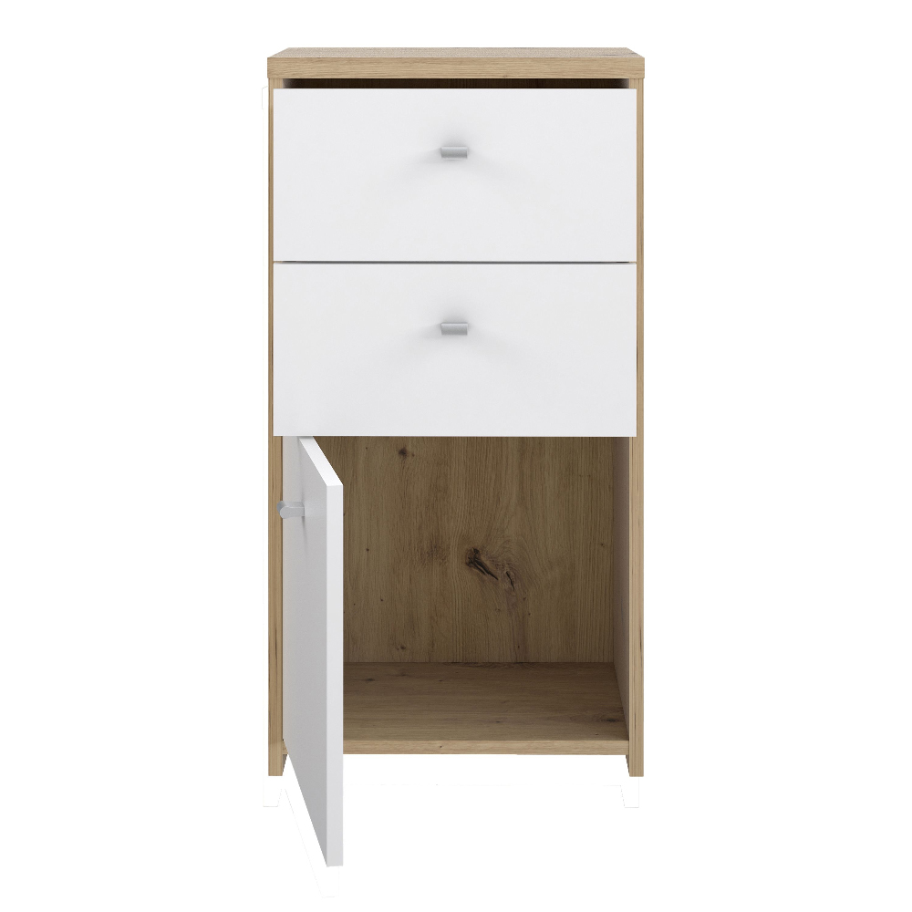 Beili Wooden Storage Cabinet With 1 Door 2 Drawers In White Oak