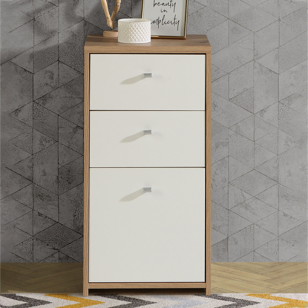 Read more about Beili wooden storage cabinet with 1 door 2 drawers in white oak