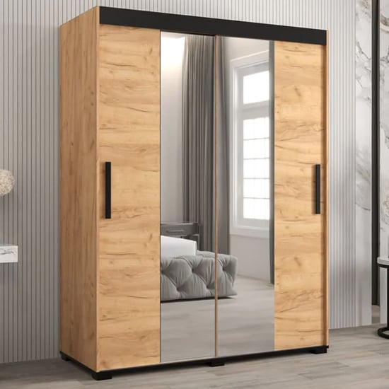 Read more about Beilla i mirrored wardrobe 2 sliding doors 150cm in golden oak