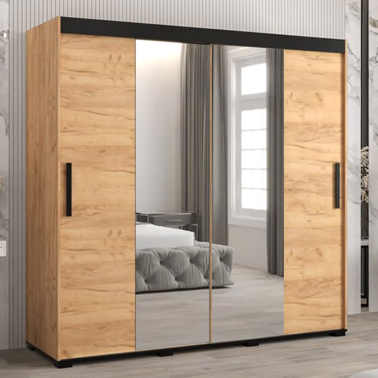 Product photograph of Beilla I Mirrored Wardrobe 2 Sliding Doors 200cm In Golden Oak from Furniture in Fashion