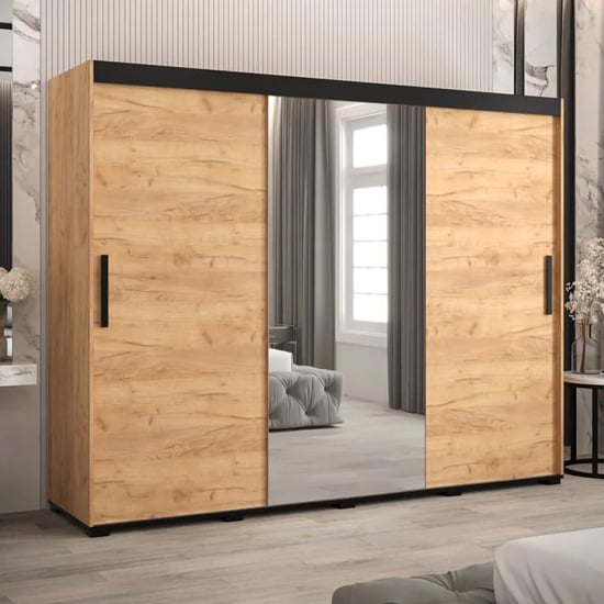 Product photograph of Beilla I Mirrored Wardrobe 2 Sliding Doors 250cm In Golden Oak from Furniture in Fashion