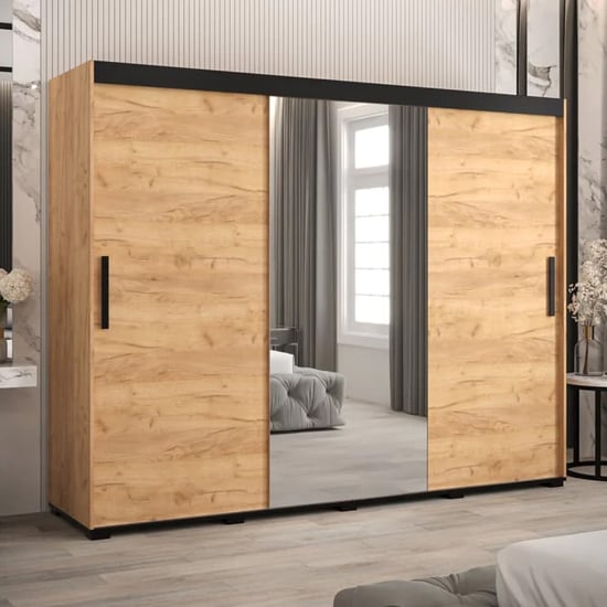 Beilla I Mirrored Wardrobe 2 Sliding Doors 250cm In Golden Oak