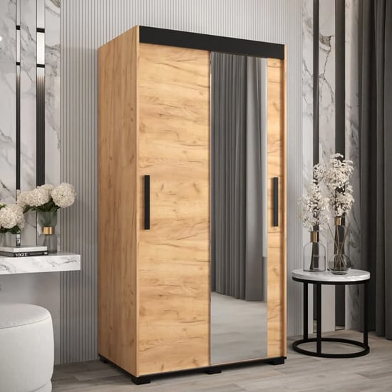 Read more about Beilla ii mirrored wardrobe 2 sliding doors 100cm in golden oak