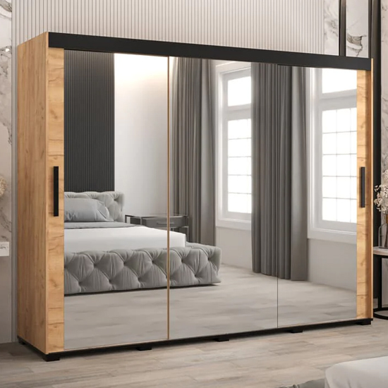 Read more about Beilla iii mirrored wardrobe 2 sliding doors 250cm in golden oak