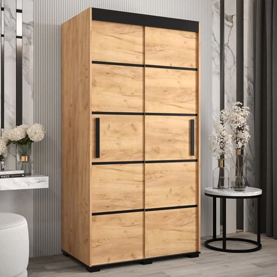 Product photograph of Beilla Iv Wooden Wardrobe 2 Sliding Doors 100cm In Golden Oak from Furniture in Fashion