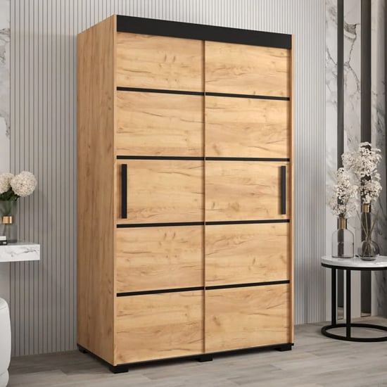 Product photograph of Beilla Iv Wooden Wardrobe 2 Sliding Doors 120cm In Golden Oak from Furniture in Fashion
