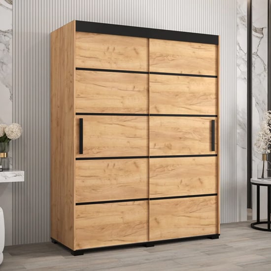 Product photograph of Beilla Iv Wooden Wardrobe 2 Sliding Doors 150cm In Golden Oak from Furniture in Fashion