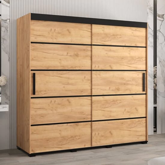 Product photograph of Beilla Iv Wooden Wardrobe 2 Sliding Doors 200cm In Golden Oak from Furniture in Fashion