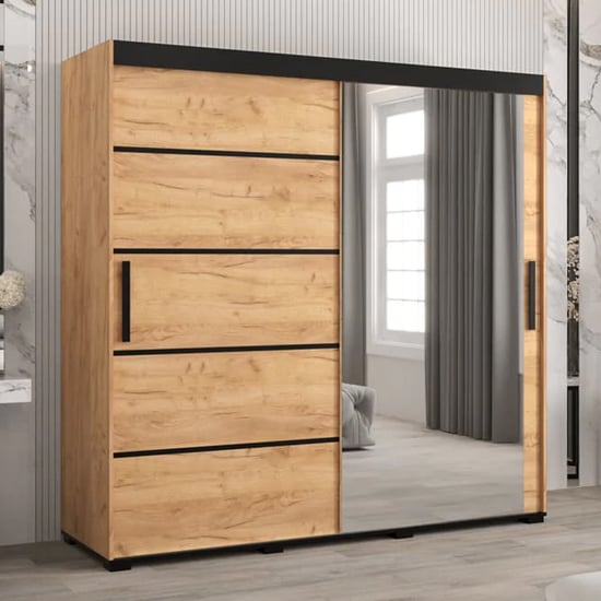 Product photograph of Beilla V Mirrored Wardrobe 2 Sliding Doors 200cm In Golden Oak from Furniture in Fashion