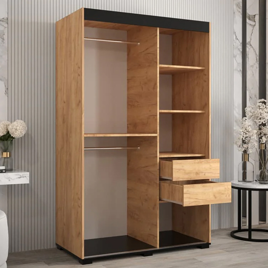 Beilla VI Mirrored Wardrobe 2 Sliding Doors 120cm In Golden Oak
